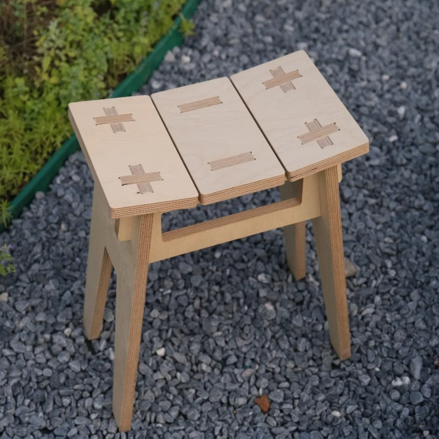Color-Block Birch Plywood Low Stool | Minimalist Café Bench