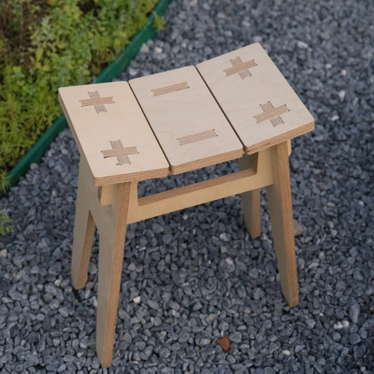 Color-Block Birch Plywood Low Stool | Minimalist Café Bench