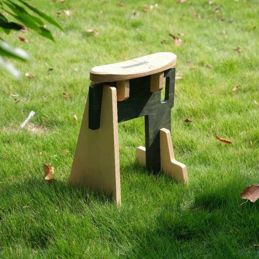 Sculptural Geometric Wood Stool | Modern Coffee  Entryway Seat