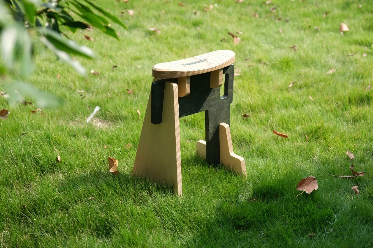 Sculptural Geometric Wood Stool | Modern Coffee  Entryway Seat