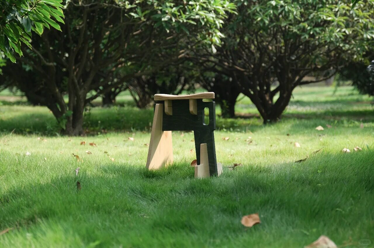 Sculptural Geometric Wood Stool | Modern Coffee  Entryway Seat