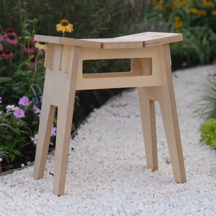 Color-Block Birch Plywood Low Stool | Minimalist Café Bench
