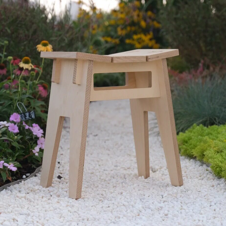 Color-Block Birch Plywood Low Stool | Minimalist Café Bench