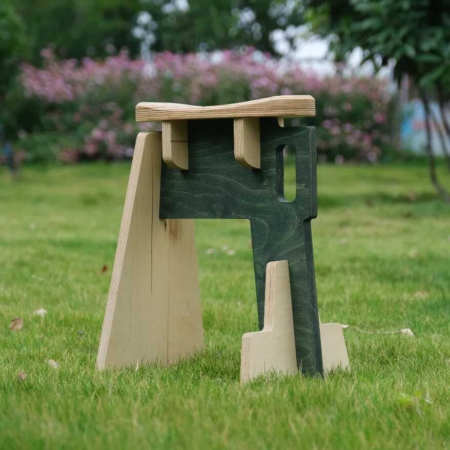 Sculptural Geometric Wood Stool | Modern Coffee  Entryway Seat