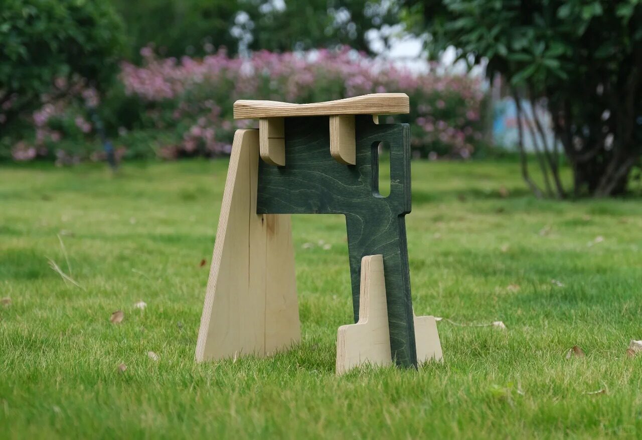 Sculptural Geometric Wood Stool | Modern Coffee  Entryway Seat