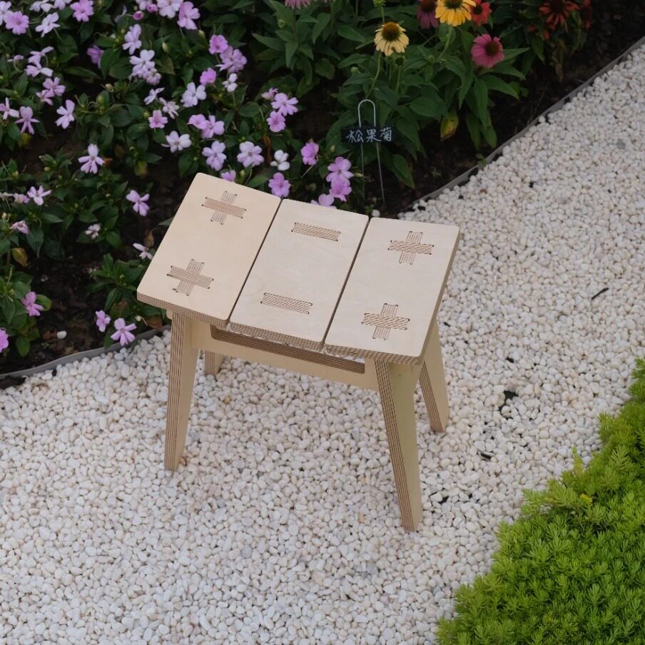 Color-Block Birch Plywood Low Stool | Minimalist Café Bench