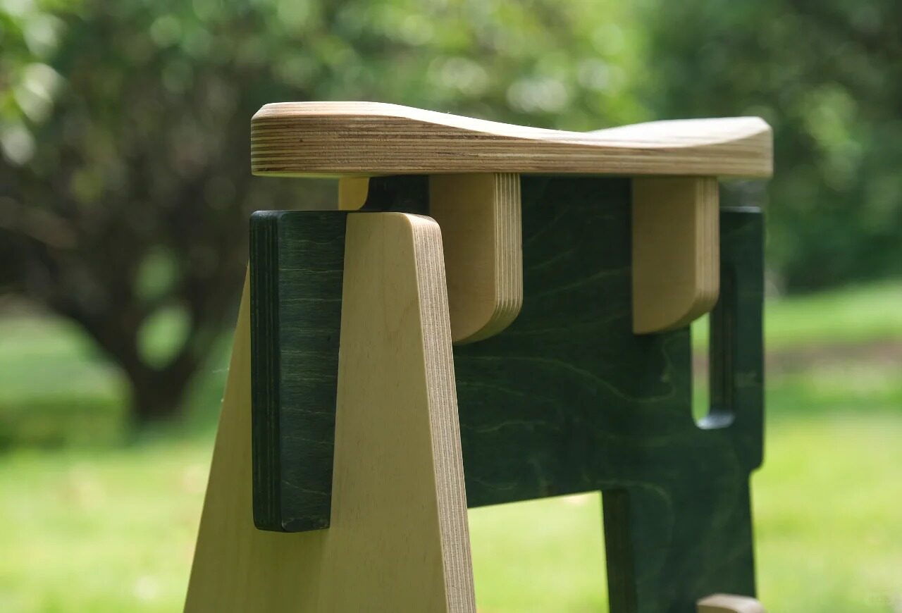 Sculptural Geometric Wood Stool | Modern Coffee  Entryway Seat