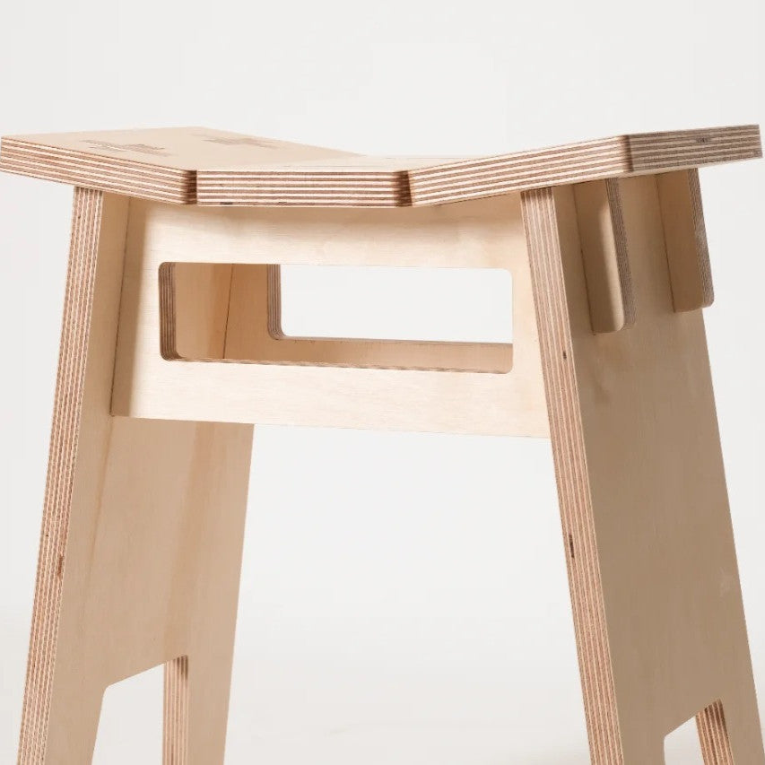 Color-Block Birch Plywood Low Stool | Minimalist Café Bench