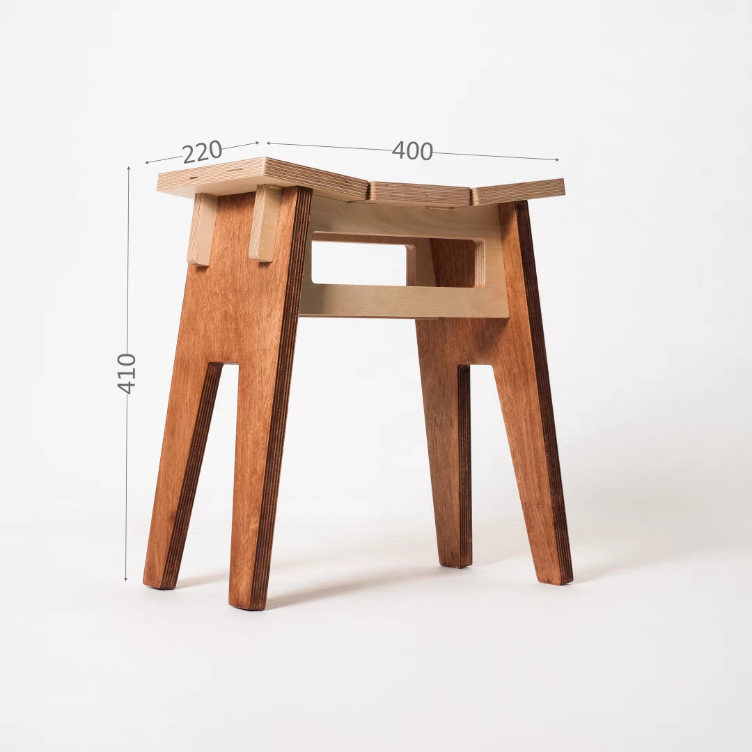 Color-Block Birch Plywood Low Stool | Minimalist Café Bench